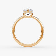 Pear Cut - Pave Band Hidden Halo - Classic Engagement Ring- 14 K Gold